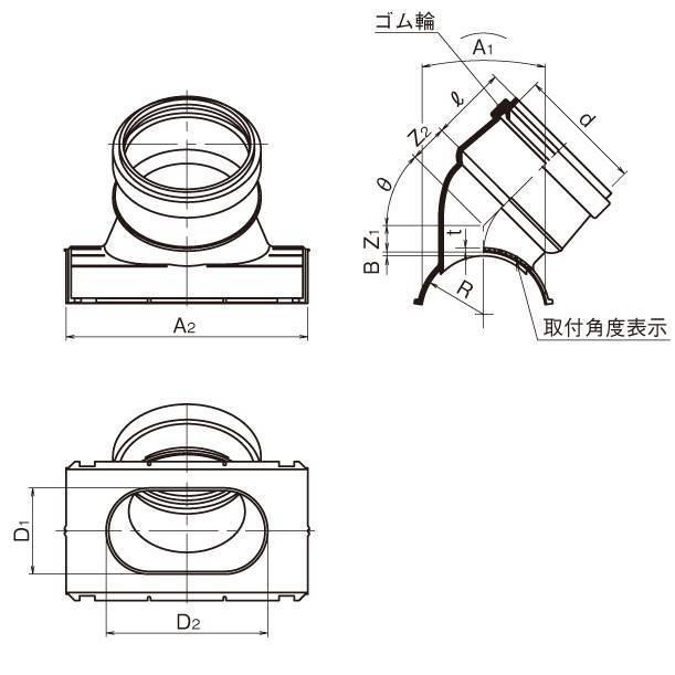 塩ビ管用コンパクト同径支管図面